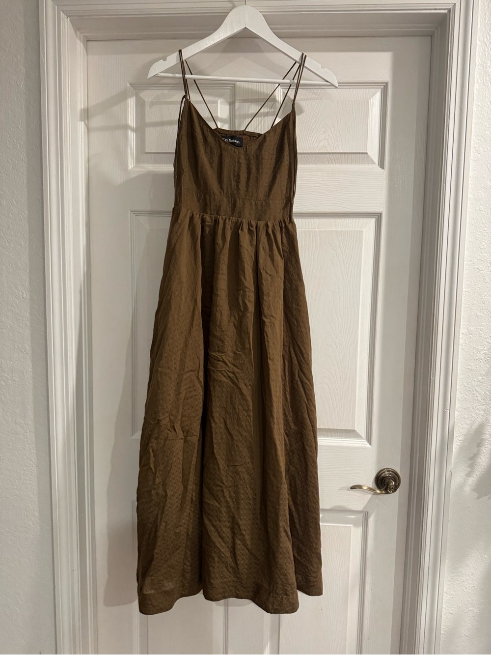 Spaghetti Strap Brown Midi Dress